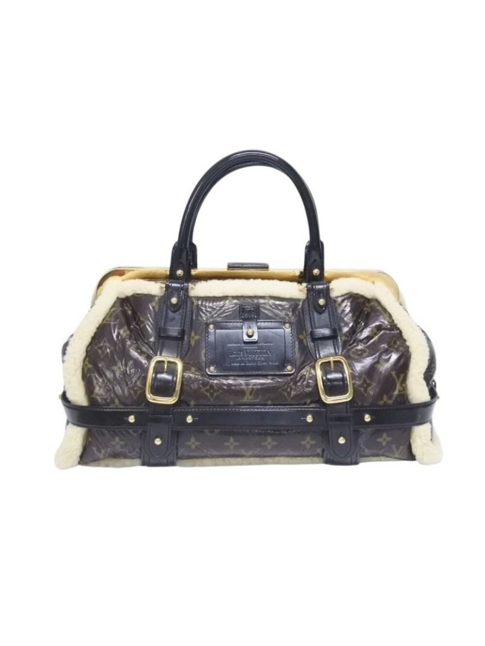 Louis Vuitton Monogram Shearling Storm Handbag Brown Patent Leather Sheepskin